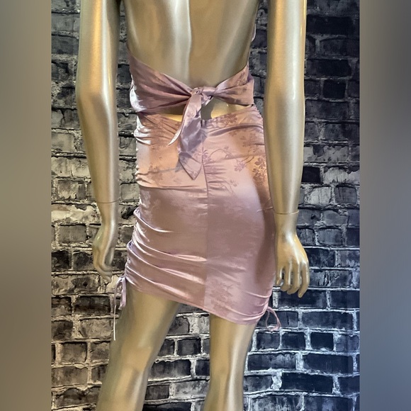 Y2K Vintage 90s Vibes Pastel Purple Satin Floral Brocade Mini Dress - Picture 5 of 9